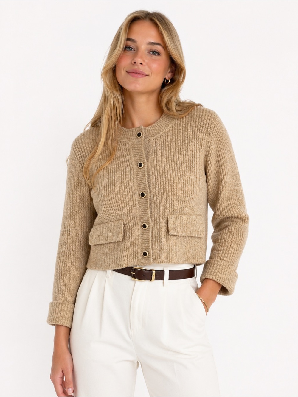 Christian Lacroix Cropped Knit Cardigan Statement Buttons Size M NWT